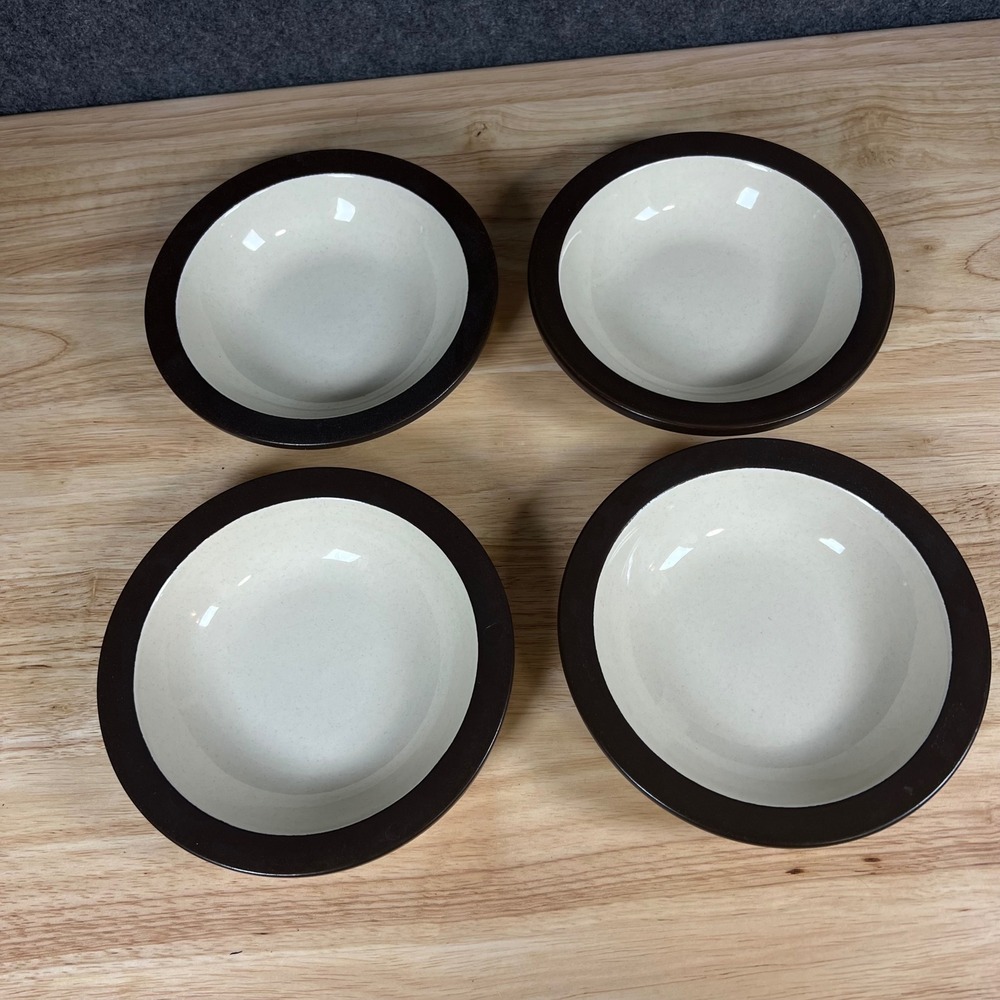 Franciscan Set of 4 Earthenware Fruit Bowls Cream Brown Rim England 6.25"